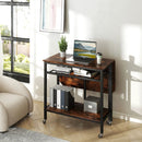 Folding Dining Table with Expandable Laptop with Wine Rack and Wheels-Rustic Brown by LJGDeals