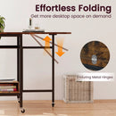 Folding Dining Table with Expandable Laptop with Wine Rack and Wheels-Rustic Brown by LJGDeals