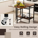 Folding Dining Table with Expandable Laptop with Wine Rack and Wheels-Rustic Brown by LJGDeals