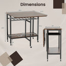 Folding Dining Table with Expandable Laptop with Wine Rack and Wheels-Rustic Brown by LJGDeals