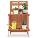 Folding Garden Potting Bench with 2-tier Storage Shelves and Teak Oil Finish for Garden Yard Balcony by LJGDeals