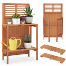 Folding Garden Potting Bench with 2-tier Storage Shelves and Teak Oil Finish for Garden Yard Balcony by LJGDeals