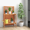 Folding Garden Potting Bench with 2-tier Storage Shelves and Teak Oil Finish for Garden Yard Balcony by LJGDeals