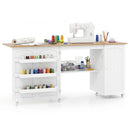 Folding Sewing Table Shelves Storage Cabinet Craft Cart with Wheels by LJGDeals
