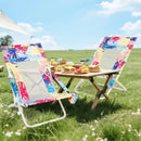 Folding Low Beach Chair Set of 2 Patio Sling Chairs with Padded Head Pillow by LJGDeals