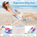 Folding Low Beach Chair Set of 2 Patio Sling Chairs with Padded Head Pillow
