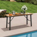 Folding Picnic Table Acacia Wood Dining Table with Metal Frame for Indoor Outdoor Activities by LJGDeals