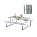 Folding Picnic Table Set with Metal Frame and All-Weather HDPE Tabletop Umbrella Hole