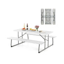 Folding Picnic Table Set with Metal Frame and All-Weather HDPE Tabletop Umbrella Hole by LJGDeals