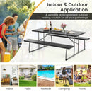Folding Picnic Table Set with Metal Frame and All-Weather HDPE Tabletop Umbrella Hole by LJGDeals