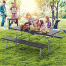 Folding Picnic Table Set with Metal Frame and All-Weather HDPE Tabletop Umbrella Hole by LJGDeals