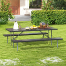 Folding Picnic Table Set with Metal Frame and All-Weather HDPE Tabletop Umbrella Hole by LJGDeals