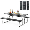 Folding Picnic Table Set with Metal Frame and All-Weather HDPE Tabletop Umbrella Hole by LJGDeals