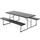 Folding Picnic Table Set with Metal Frame and All-Weather HDPE Tabletop Umbrella Hole by LJGDeals