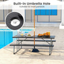 Folding Picnic Table Set with Metal Frame and All-Weather HDPE Tabletop Umbrella Hole by LJGDeals