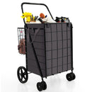 Folding Rolling Shopping Cart with Waterproof Liner and Basket-Black by LJGDeals