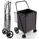 Folding Rolling Shopping Cart with Waterproof Liner and Basket-Black by LJGDeals