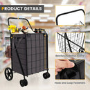 Folding Rolling Shopping Cart with Waterproof Liner and Basket-Black by LJGDeals