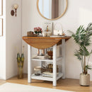 Folding Round Dining Table Drop Leaf Table with 2 Shelves for Small Spaces-White by LJGDeals