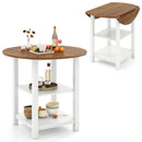 Folding Round Dining Table Drop Leaf Table with 2 Shelves for Small Spaces-White by LJGDeals