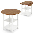 Folding Round Dining Table Drop Leaf Table with 2 Shelves for Small Spaces-White by LJGDeals