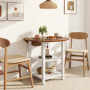 Folding Round Dining Table Drop Leaf Table with 2 Shelves for Small Spaces-White by LJGDeals