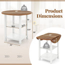Folding Round Dining Table Drop Leaf Table with 2 Shelves for Small Spaces-White
