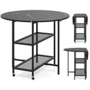 Folding Round Dining Table with Lockable Wheels-Black