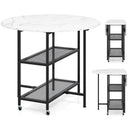Folding Round Dining Table with Lockable Wheels-Black by DirectDeals
