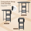 Folding Round Dining Table with Lockable Wheels-Black