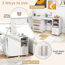 Folding Sewing Table with Charging Station and Storage Shelves-White by LJGDeals