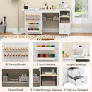 Folding Sewing Table with Charging Station and Storage Shelves-White by LJGDeals