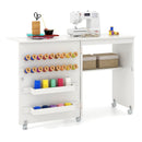 Folding Sewing Table with Storage Shelf and 5 Lockable Wheel