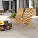 Folding Teak Wood Outdoor Lounge Chair with Slatted Seat and Backrest by LJGDeals