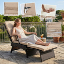 Folding Wicker Chaise Lounge with Adjustable Backrest & Ottoman