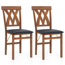 Folding Wooden Dining Chair Set of 2 Faux Leather Upholstered Kitchen Armless Chairs by LJGDeals