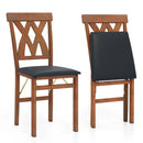 Folding Wooden Dining Chair Set of 2 Faux Leather Upholstered Kitchen Armless Chairs by LJGDeals