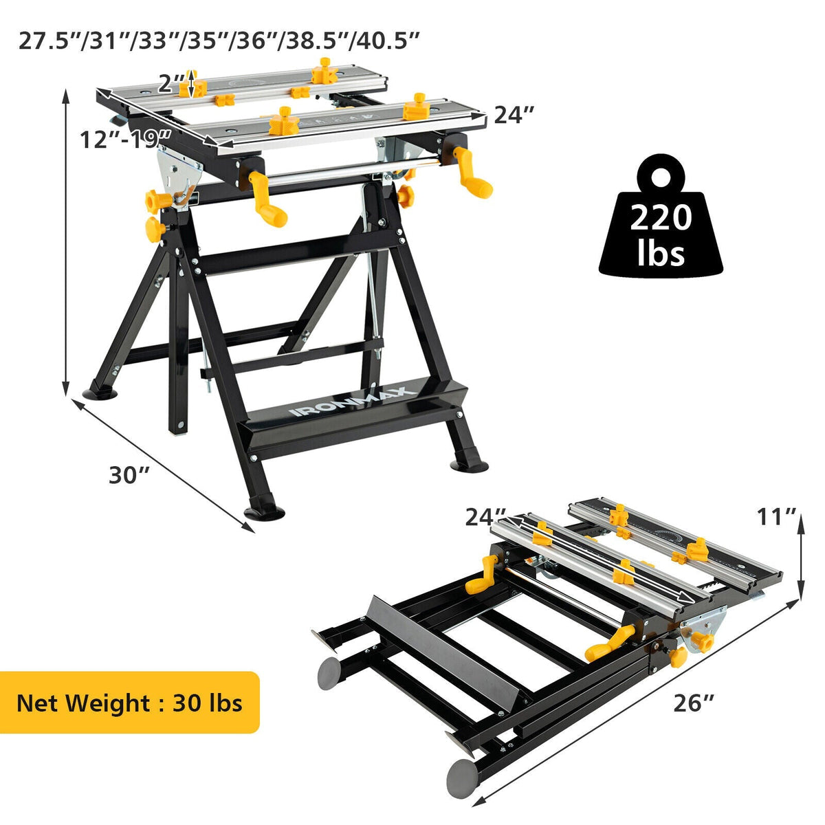 Folding Work Table with Tiltable Platform and 7-level Adjustable Height-Black, photo 4 of 8