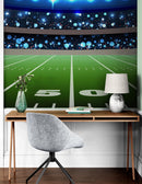 Football Stadium Wallpaper Mural. Bright lights over 50 yard line.