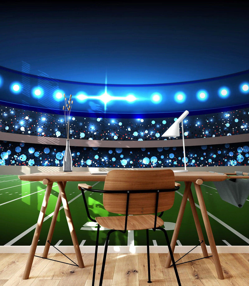 Football Stadium Wallpaper Mural. Bright lights over 50 yard line.