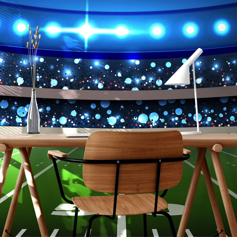 Football Stadium Wallpaper Mural. Bright lights over 50 yard line.