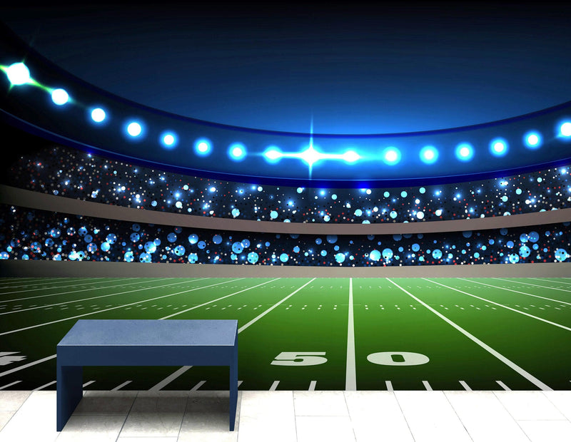 Football Stadium Wallpaper Mural. Bright lights over 50 yard line.