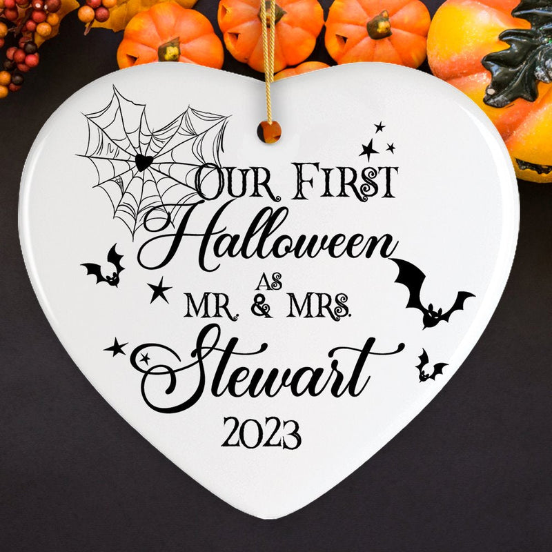 Elegant & Minimalist First Halloween Married Custom Ornament, Spooky Keepsake Couples Gift