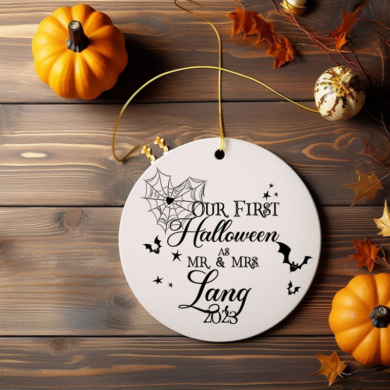 Elegant & Minimalist First Halloween Married Custom Ornament, Spooky Keepsake Couples Gift