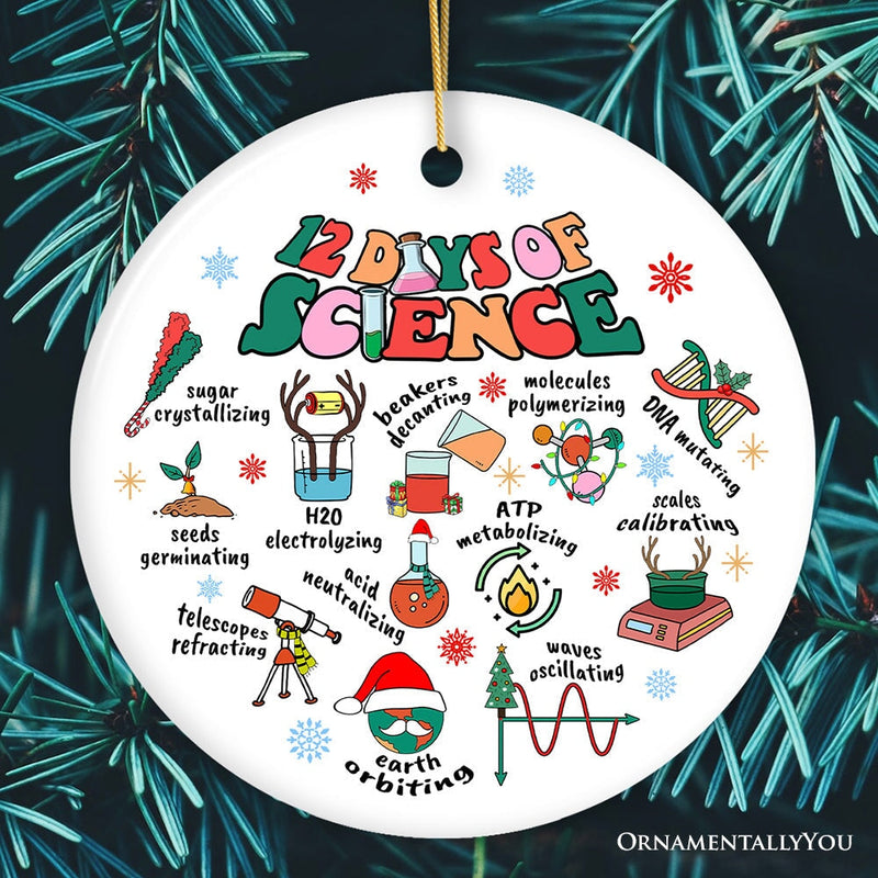 12 Days of Science Ornament, Christmas Gift for Scientist Nerd or Teacher