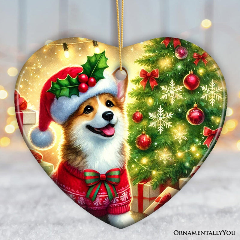 Adorable Welsh Corgi with Santa Hat Ornament, Jolly Christmas for Heartfelt Gift