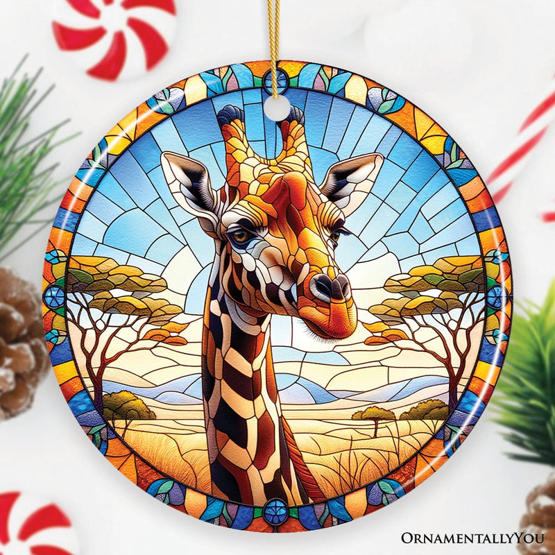 African Giraffe Stained Glass Style Ceramic Ornament, Safari Animals Christmas Gift and Decor