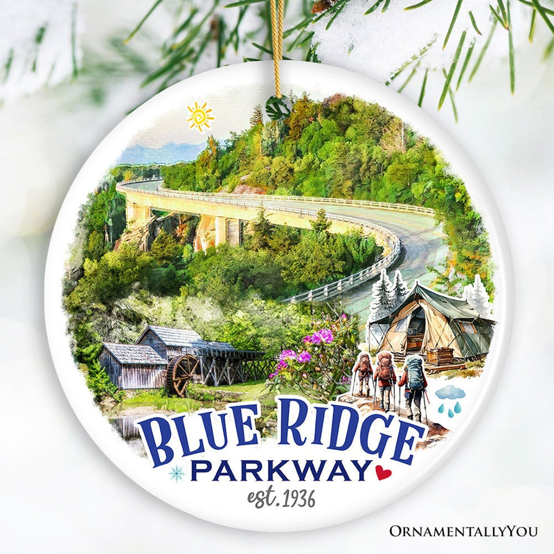 Artistic Blue Ridge Parkway Ceramic Ornament, US Travel Souvenir and Christmas Gift