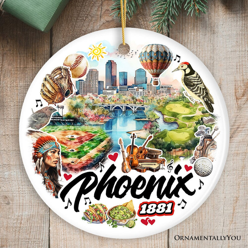 Artistic Phoenix City Handcrafted Ceramic Ornament, Arizona State Souvenir and Tree Decor