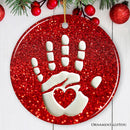 Baby Handprint in Red Glitter Themed Ornament, Christmas Nursery Keepsake and Tree Decor